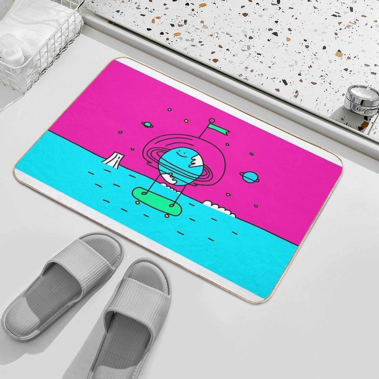 Surreal Planet - Cute Bright Solar System Earth  Toxin-Free Bath Mat