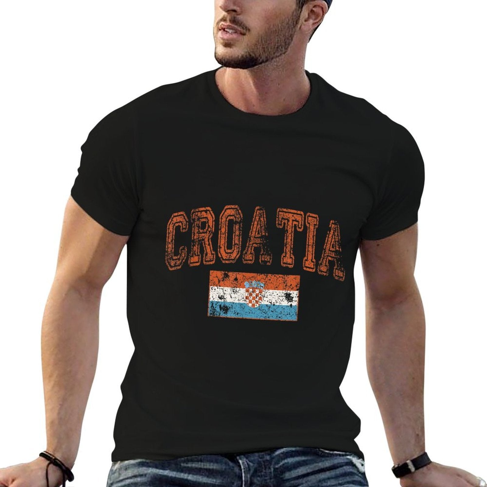 Threadrock Vintage Retro Faded Croatia Croatian Pride, Small, White  High-quality Stitching T-Shirt