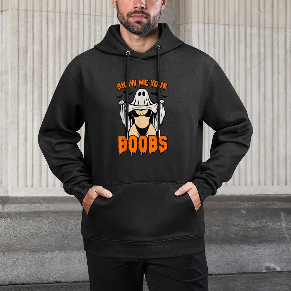 Show Me Your Boobs Funny Ghost Spooky Halloween Adult Humor Adjustable Hood Hoodie