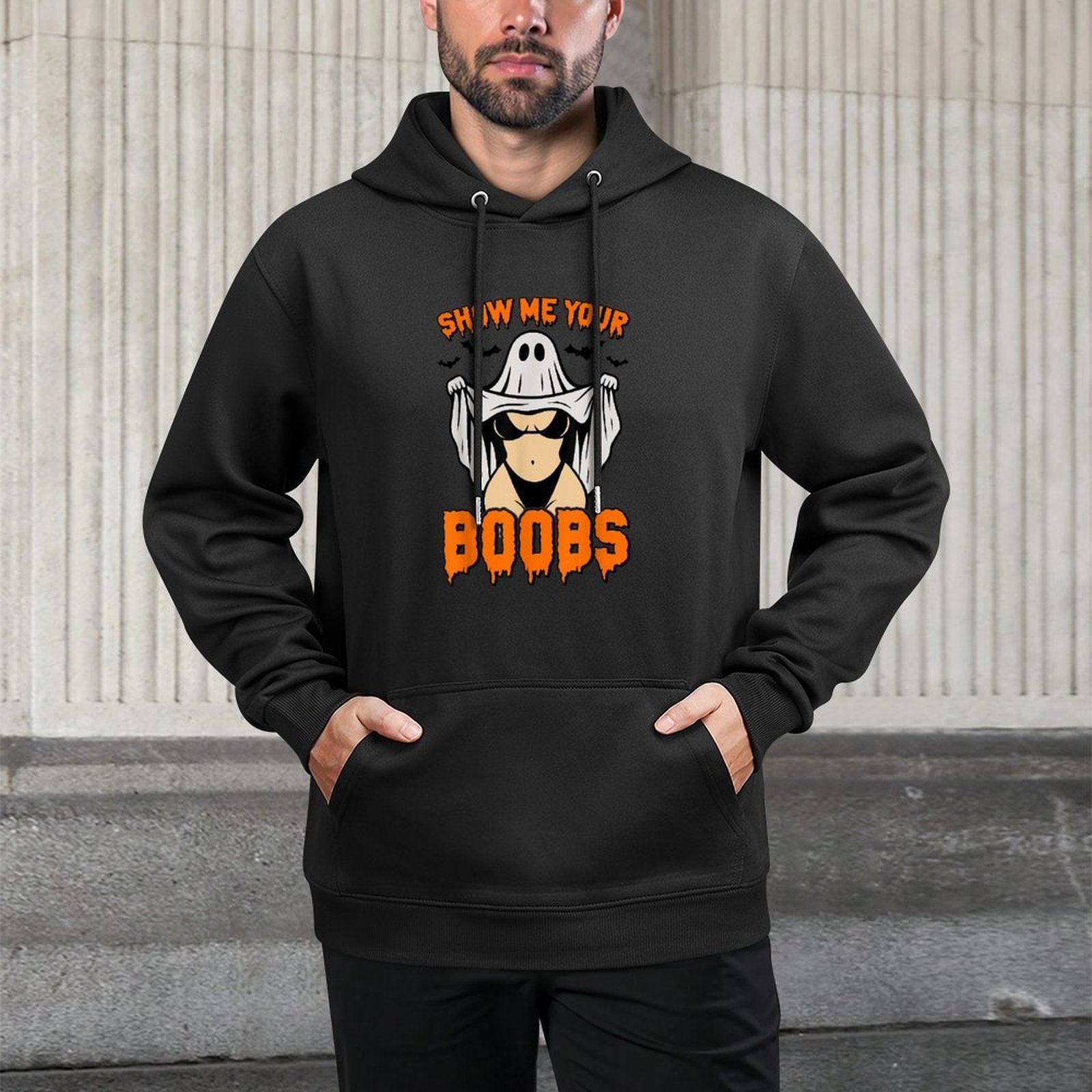 Show Me Your Boobs Funny Ghost Spooky Halloween Adult Humor Adjustable Hood Hoodie