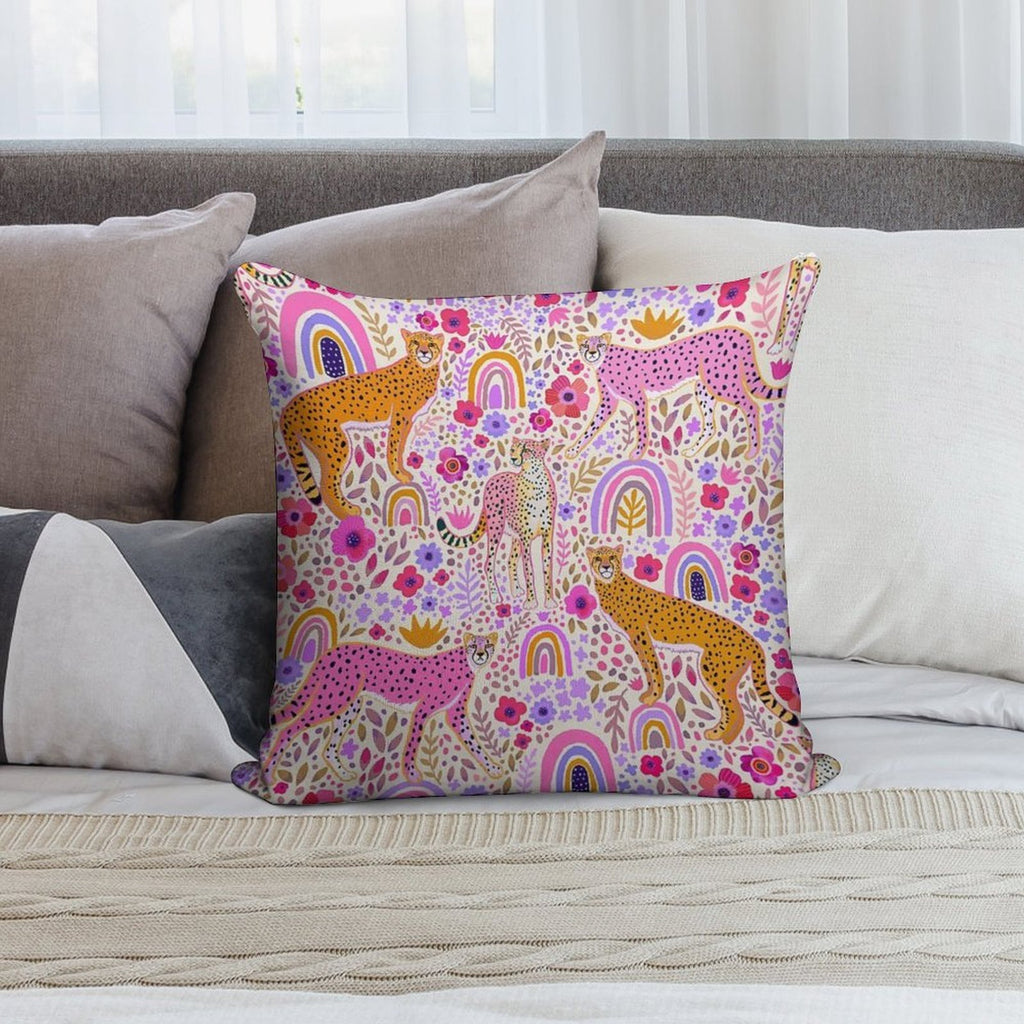 Cheetah’s in A Rainbow Garden Soft Warmth Comfort Throw Pillow