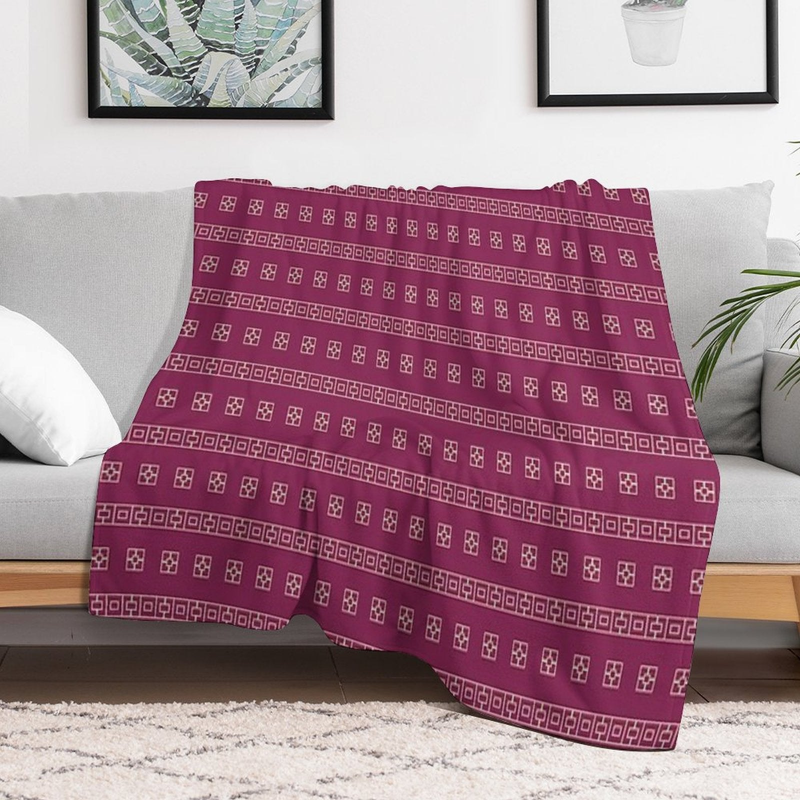 Luxurious Maroon & Golden Graphic Patterns - Contemporary Elegance Premium Throw Blanket