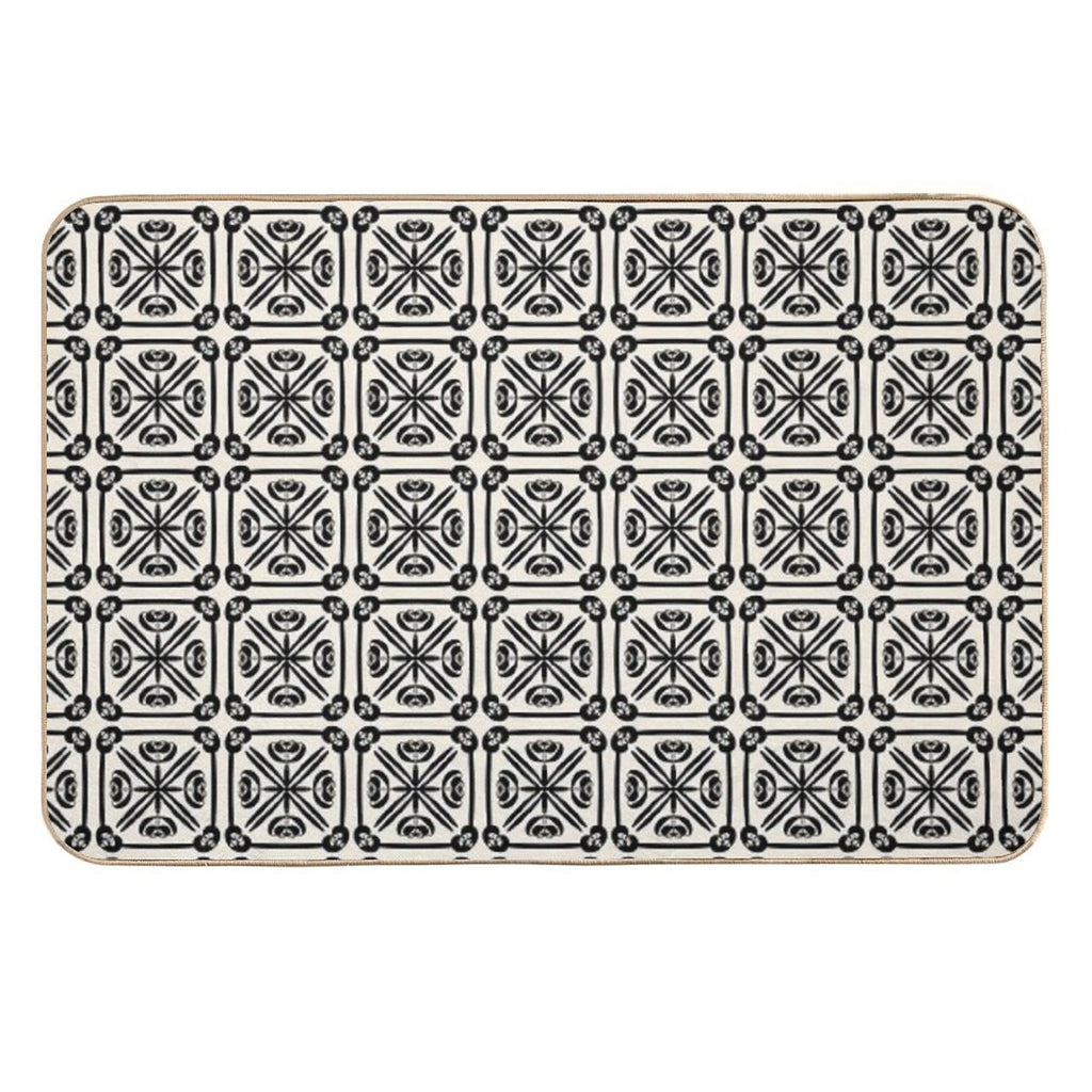 Nouveau Spanish Tile Pattern in Black And Almond Cream  Non-Slip Bath Mat