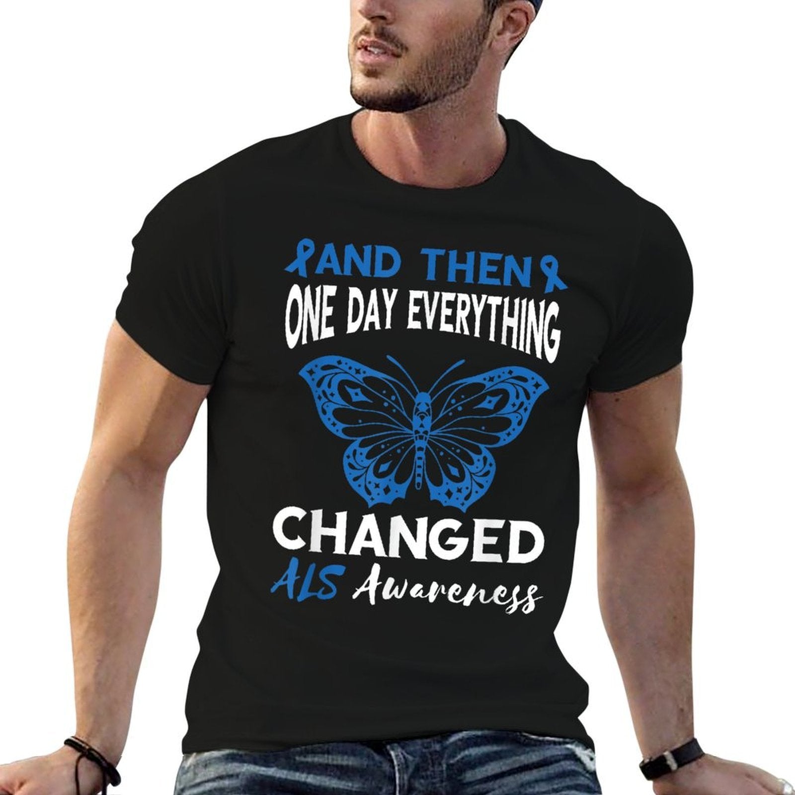 ALS Awareness One Day Everything Changed Blue Ribbon  Eco-friendly Material T-Shirt