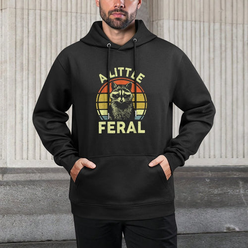 A Little Feral Raccoon Mom Dad Toddler Funny Retro Raccoon-Shirt Unisex-Kids Adultsns Kids Raccoon Enthusiasts Grey Small Modern Kangaroo Pocket Hoodie