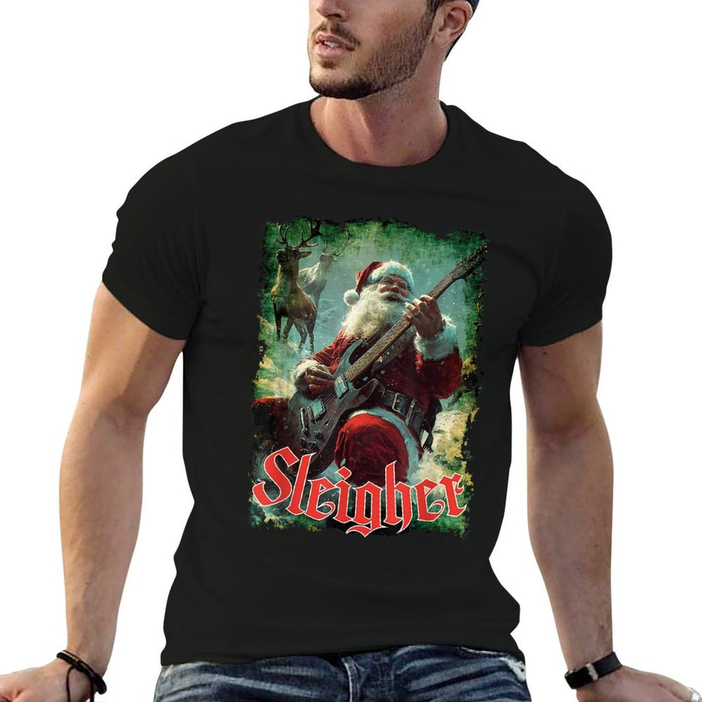 Santa Claus Guitar Sleigher, Funny Rock Music, Christmas  Breathable T-Shirt