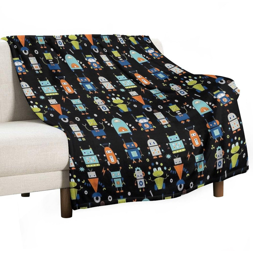 Robots Pattern Black Lightweight Throw Blanket