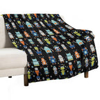 Robots Pattern Black Lightweight Throw Blanket