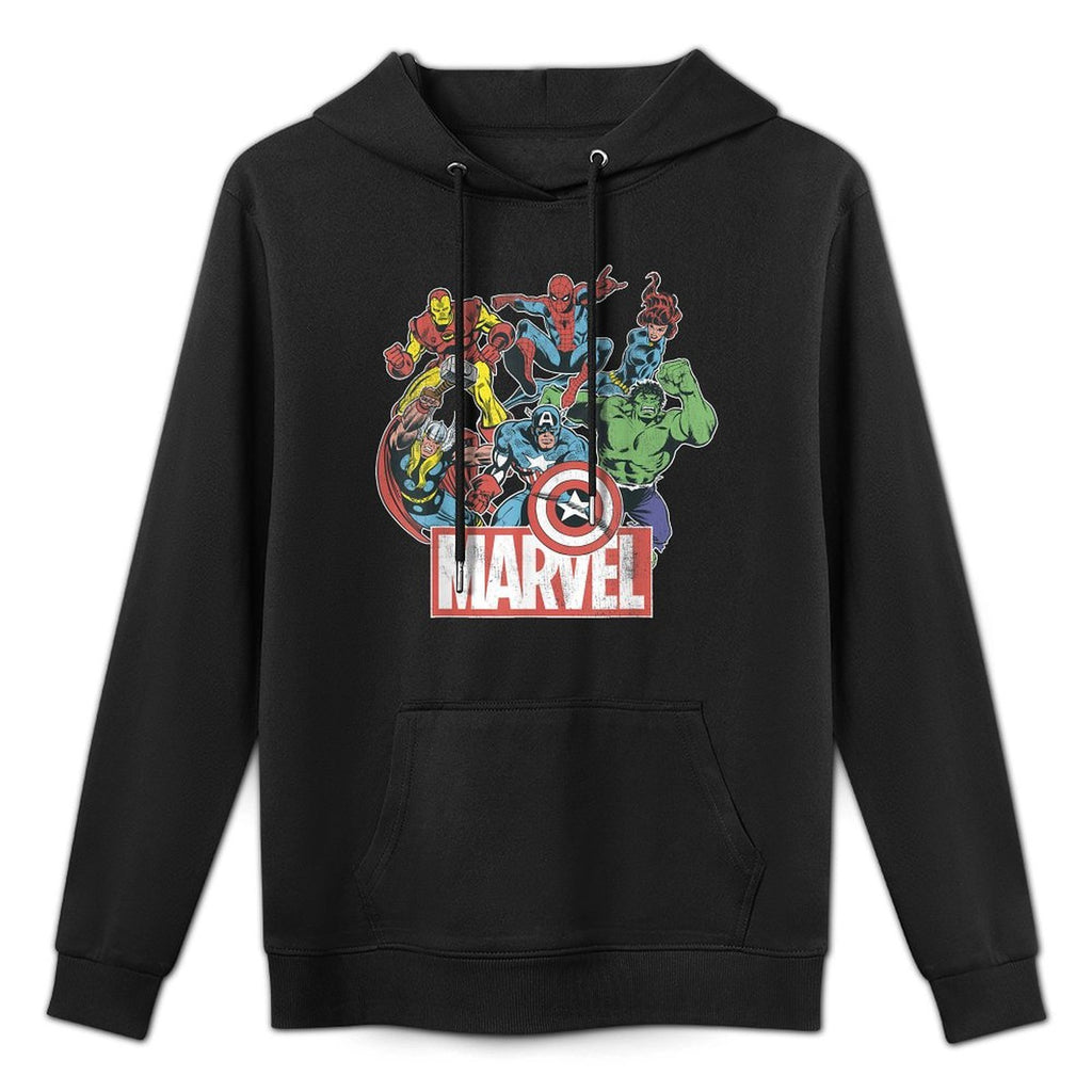 Marvel Avengers Team Retro Comic Vintage Graphic Relaxed Fit Hoodie