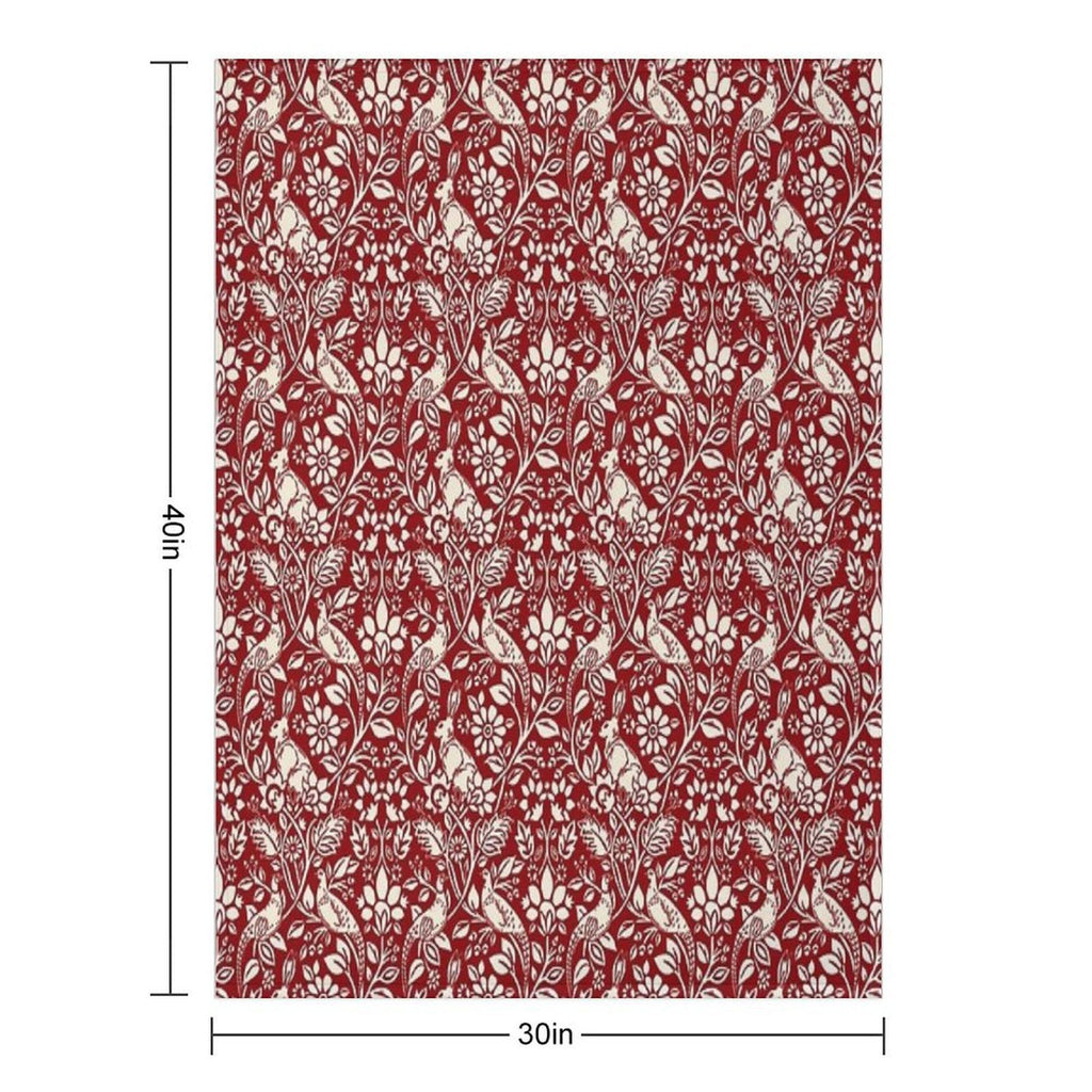 Pheasant And Hare Pattern, Deep Red And Cream Versatility Throw Blanket