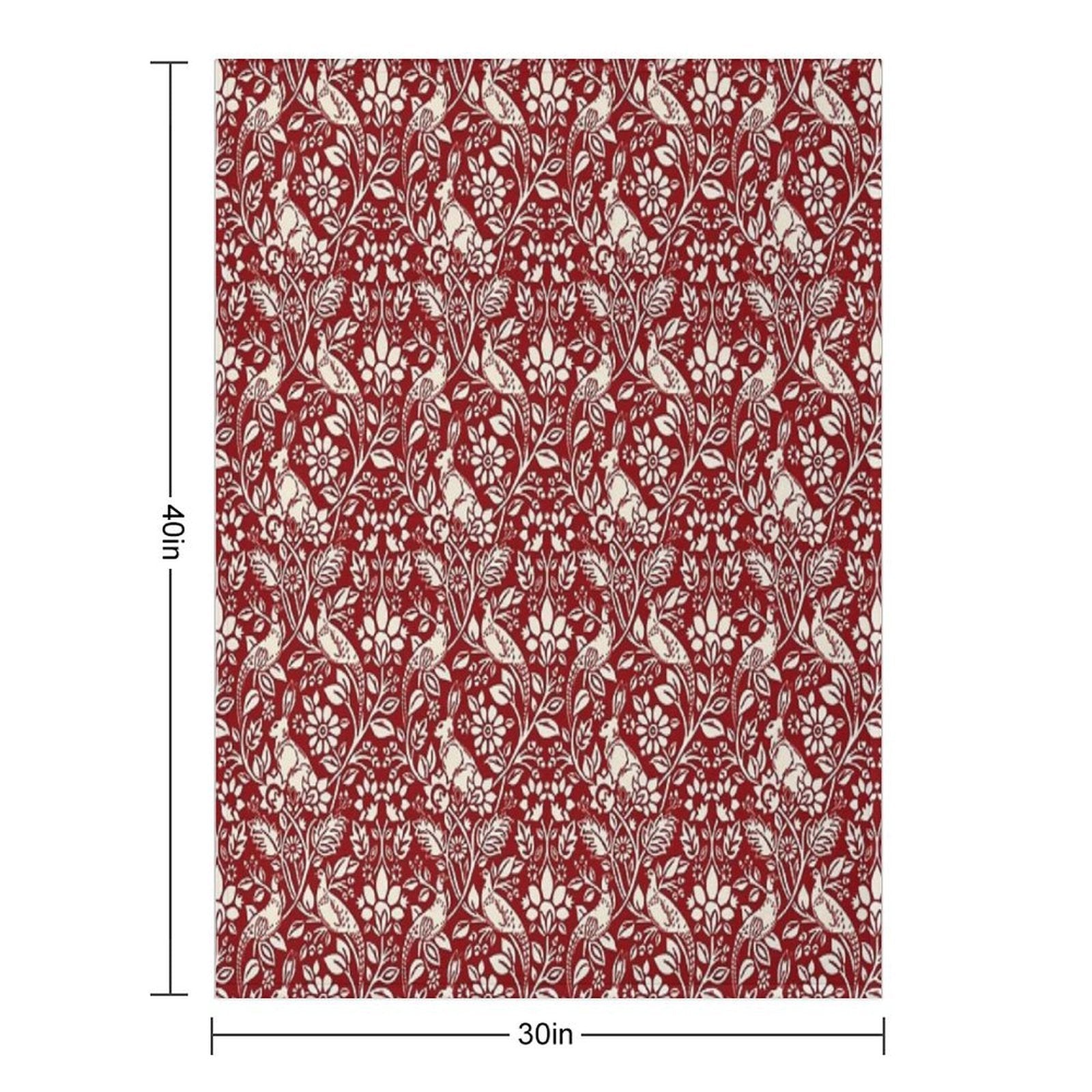 Pheasant And Hare Pattern, Deep Red And Cream Versatility Throw Blanket