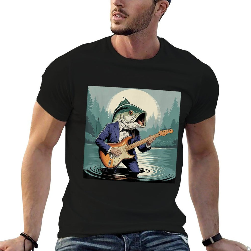 Funny Fish Playing Bass Guitar Funny Cursed Meme Fishing  Classic T-Shirt