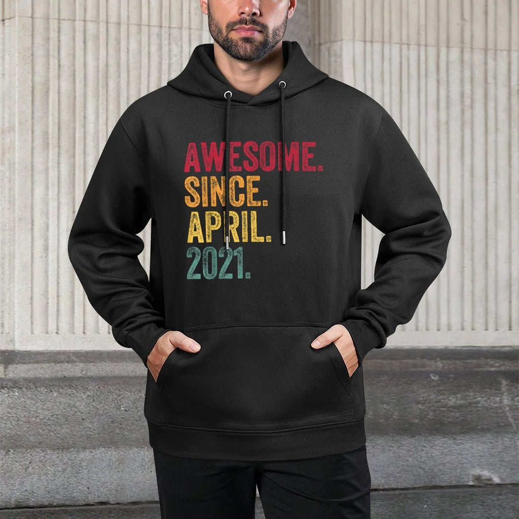 Awesome Since April 2021 4th Birthday 4 Years Old - Retro Cotton-Polyester Blend Hoodie