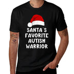 Christmas Santas Favorite Autism Warrior Funny Xmas Pajama  Ribbed Collar T-Shirt