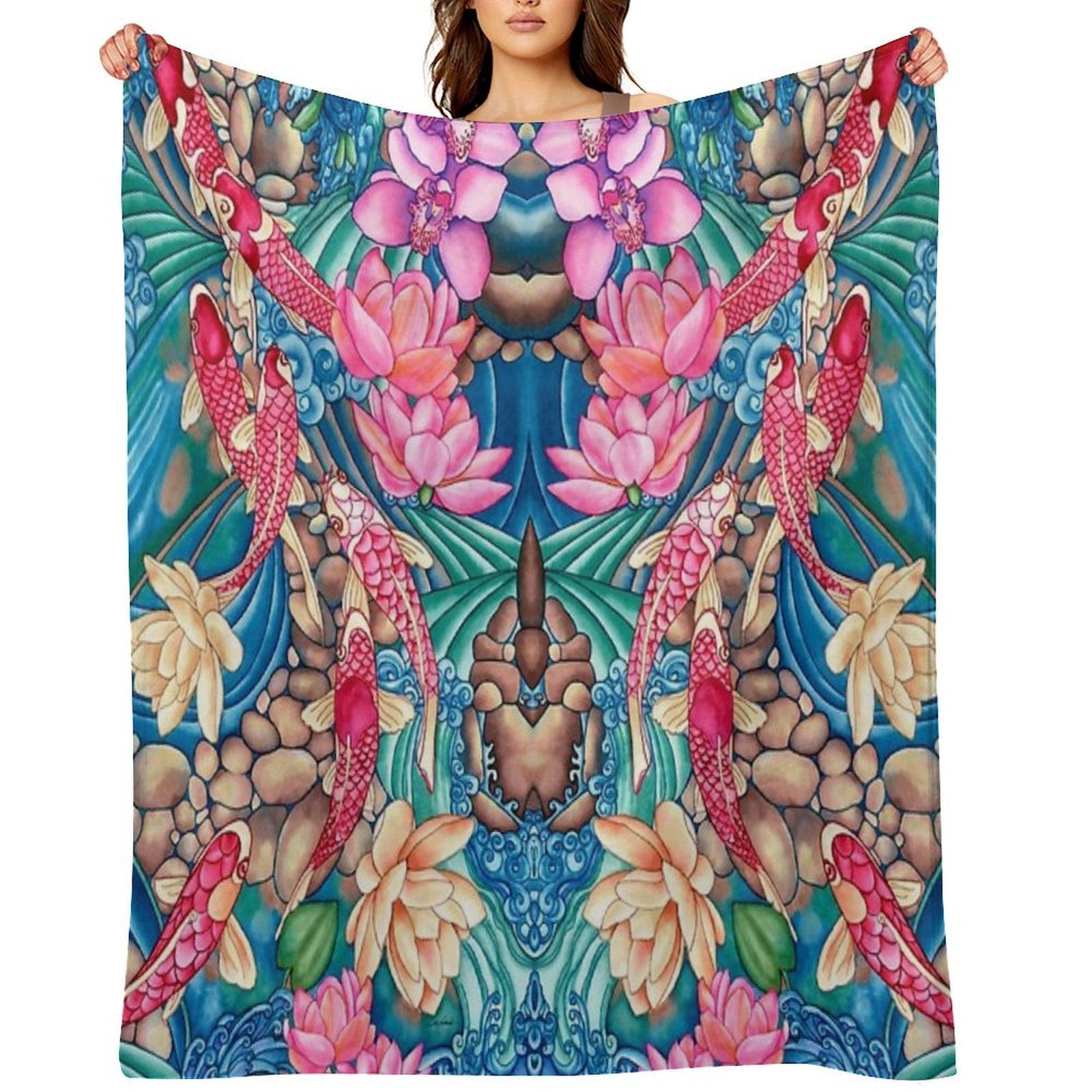 Koi Pond Shrink-resistant Throw Blanket