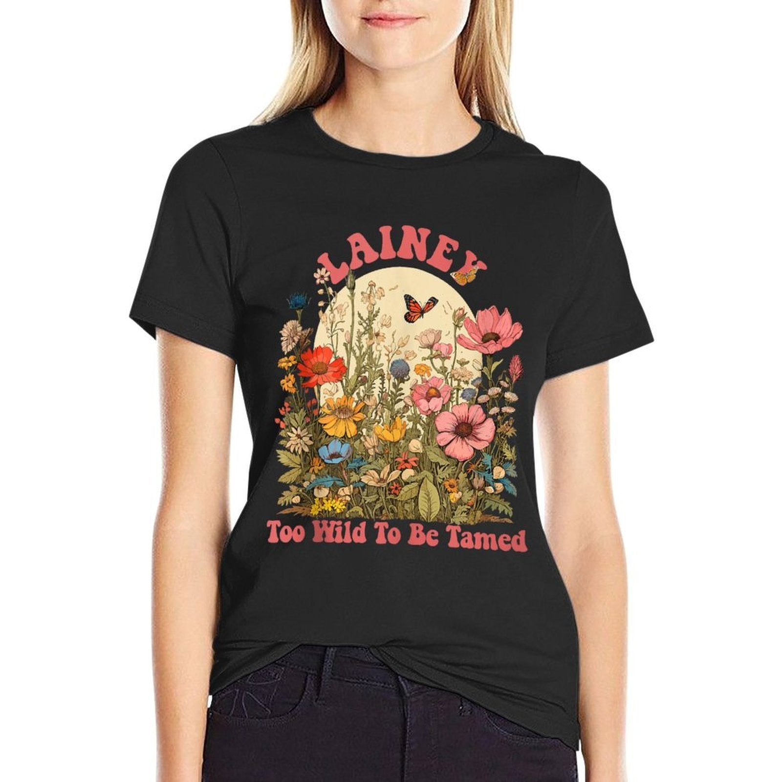 LAINEY Name Cute Retro Girls Wildflower LAINEY Name  Cotton T-Shirt