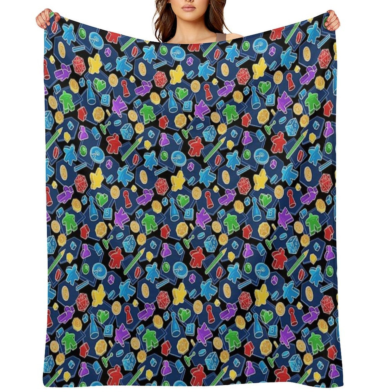 Tabletop Board Game Pieces Pattern Plush Throw Blanket