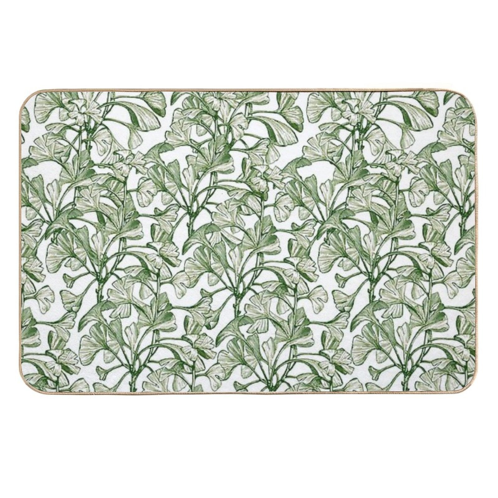 Vintage Green Leaves, Botanical Pattern  Rapid-Drying Bath Mat