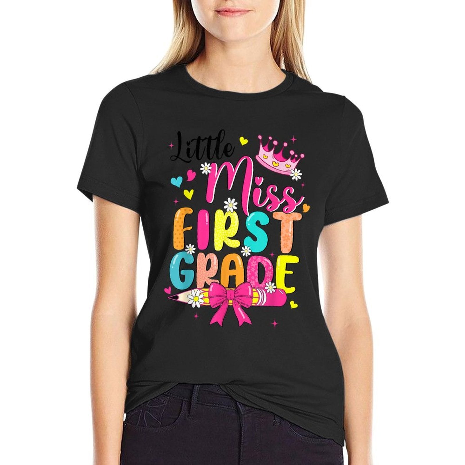 Little Miss First Grade Coquette Bow First Day Of School  Graphic-printed T-Shirt