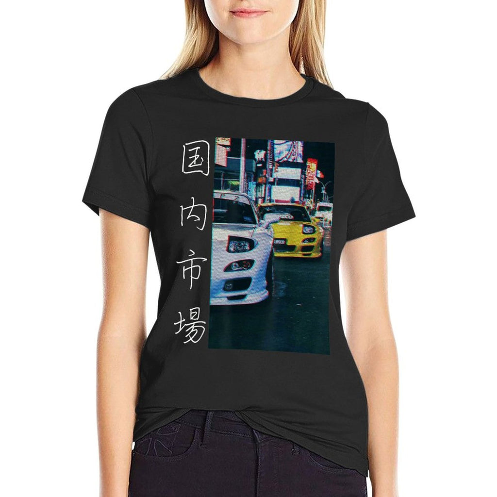Distress Two Legendary JDM RX-7 Sport Cars Night Drift  Soft T-Shirt