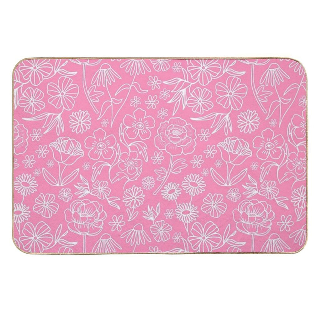 Floral Geometric Outlines on Pink  Dirt-Trapping Bath Mat