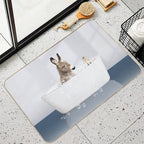 Baby Donkey And Duckling in Modern Bathtub Blue Print, Donkey Bathing, Animals in Bathtub Art by Synplus  Eco-Friendly Bath Mat