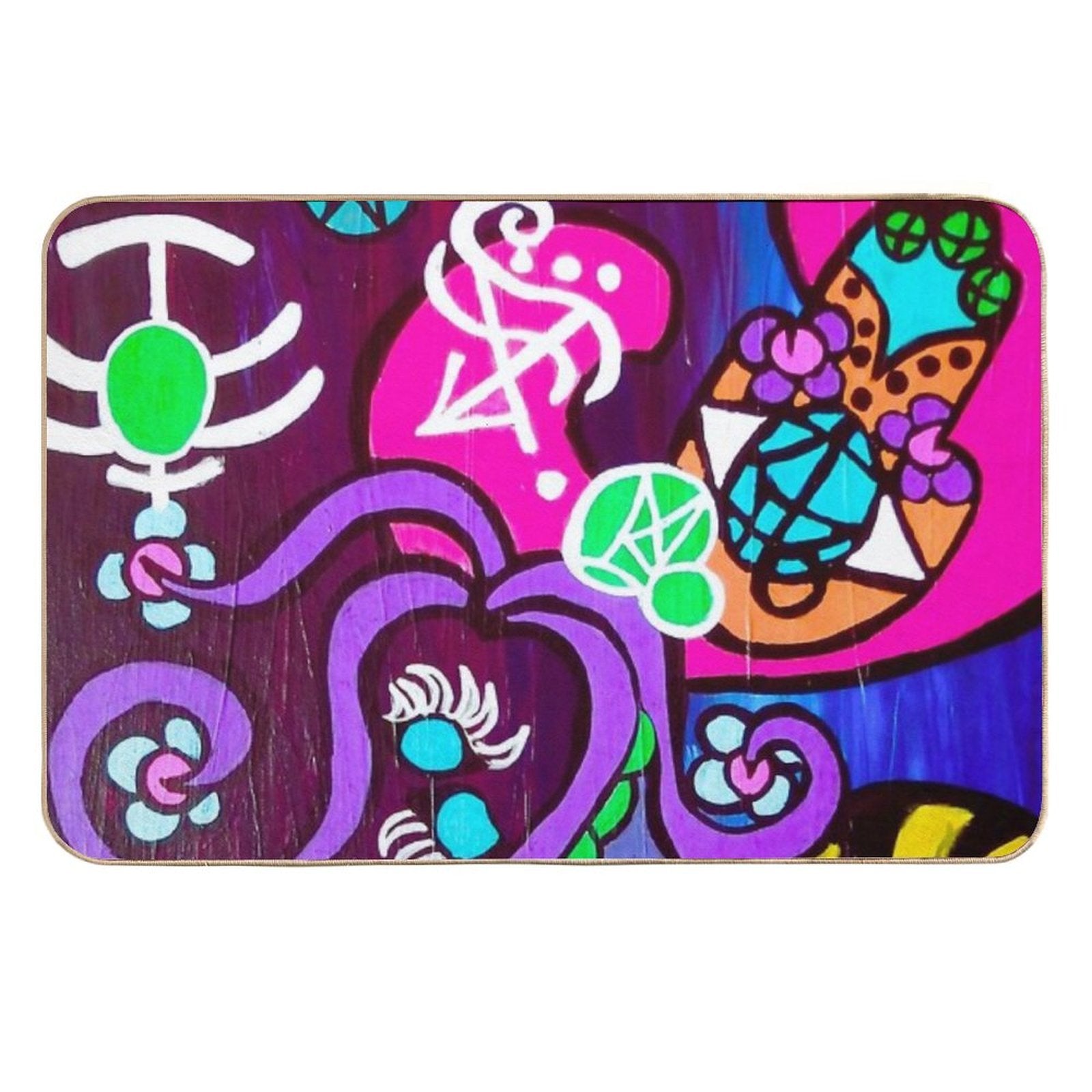 Abstract Colorful Floral And Symbols  Easy Maintenance Bath Mat