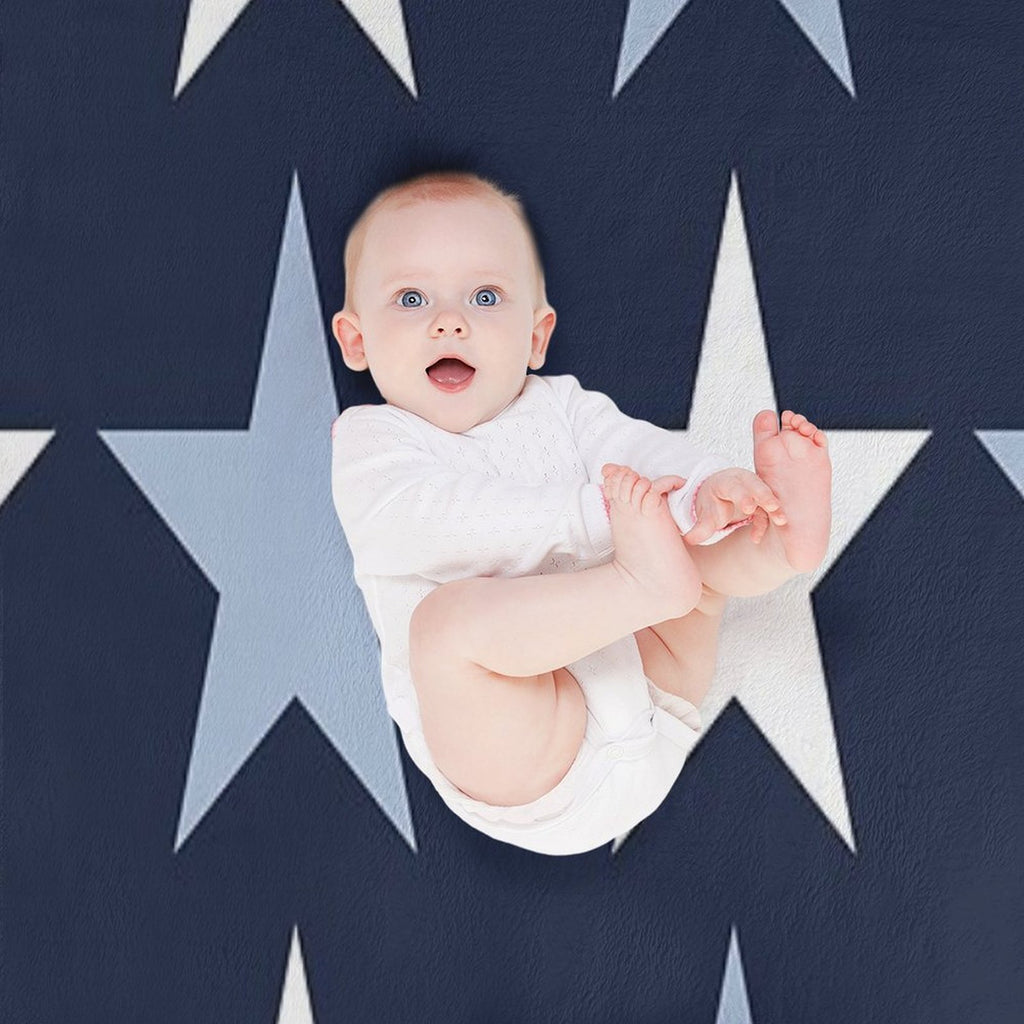 Large ALICE BLUE, WHITE And  NAVY BLUE STARS Premium Throw Blanket