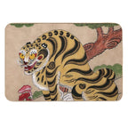 Striped Korean Minhwa Tiger with Magpies  Fade-Resistant Bath Mat