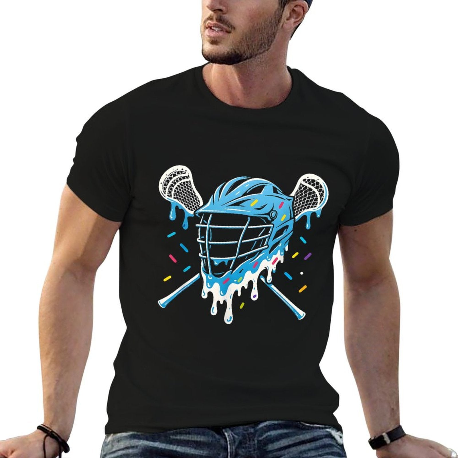 Lacrosse Ice Cream Drip Lax Boys Helmet Stick Youth Players  Slim-fit Cut T-Shirt