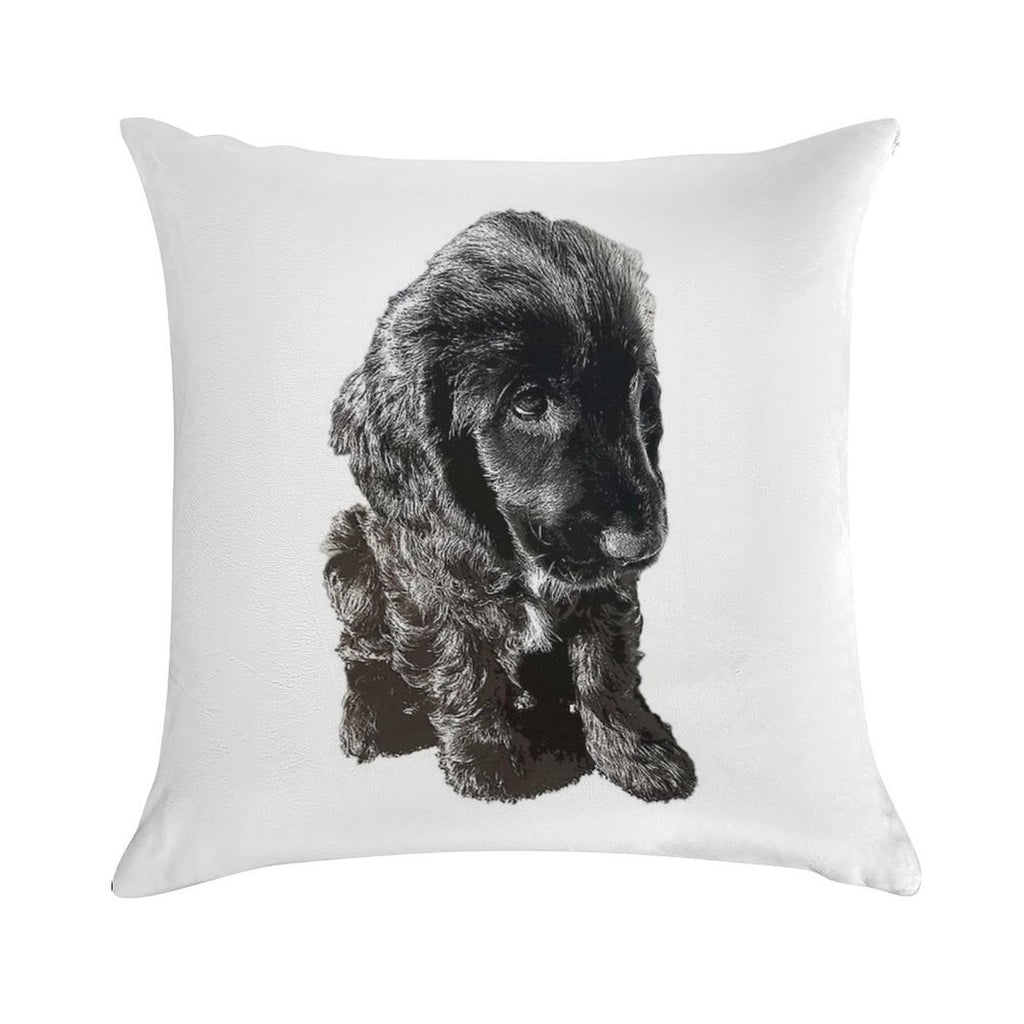 English Cocker Spaniel Black Puppy Dog - Adorable! Soft Shrink-Resistant Throw Pillow