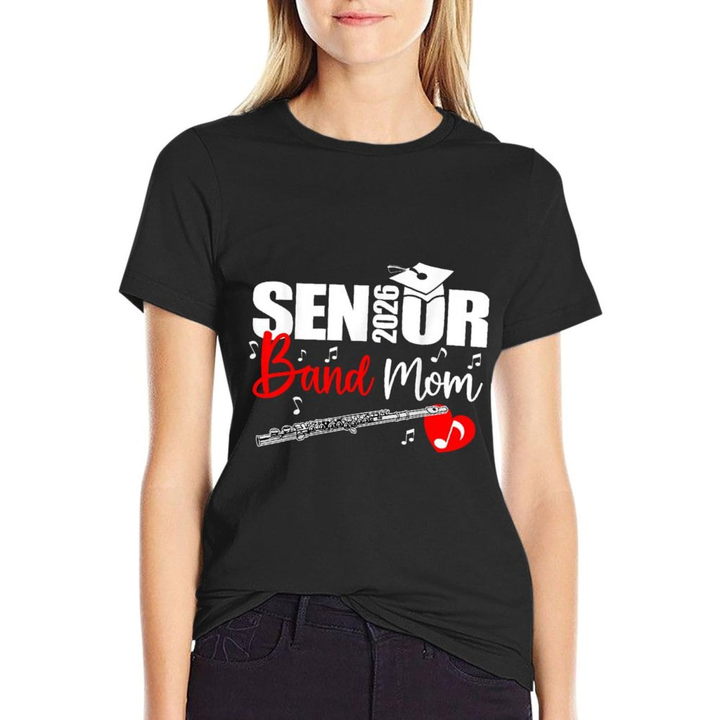 Senior Band Mom 2026 Marching Band Class of 2026 Flute  Ribbed Collar T-Shirt