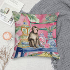 Monkey in Chinoiserie Interior with Bananas Soft Bedroom Essential Throw Pillow