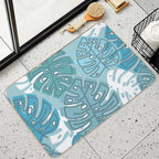 Blue Monstera Foliage  Pet-Safe Bath Mat