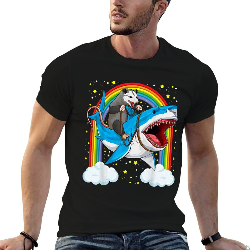 Funny Opossum Riding Shark Possum Trash Marsupial Mashup  Relaxed-fit T-Shirt