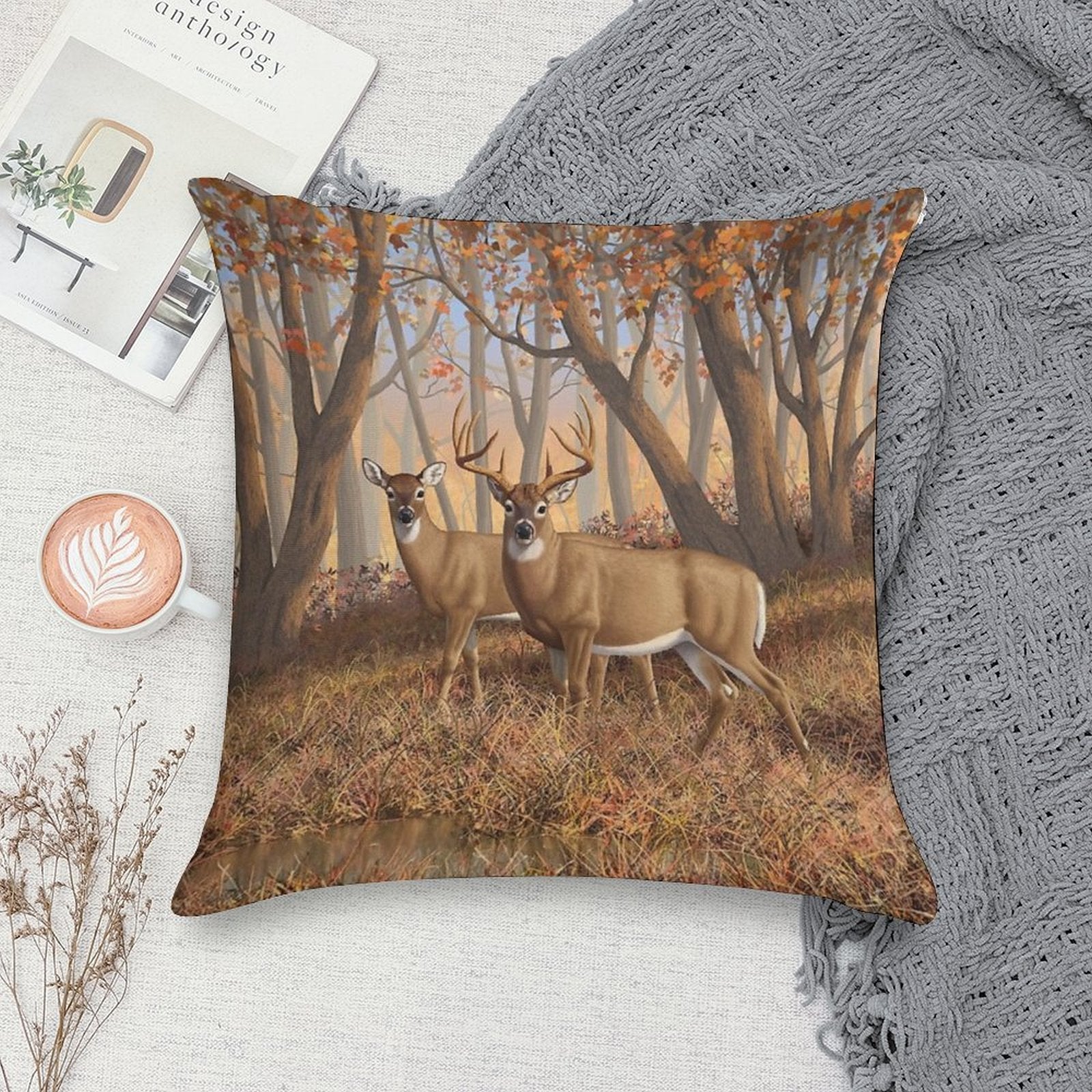 Whitetail Deer Monster Buck And Doe Soft Luxury Feel Throw Pillow