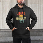 Vintage 50th Birthday Legend Since February 1975 50 Year Breathable Fabric Hoodie