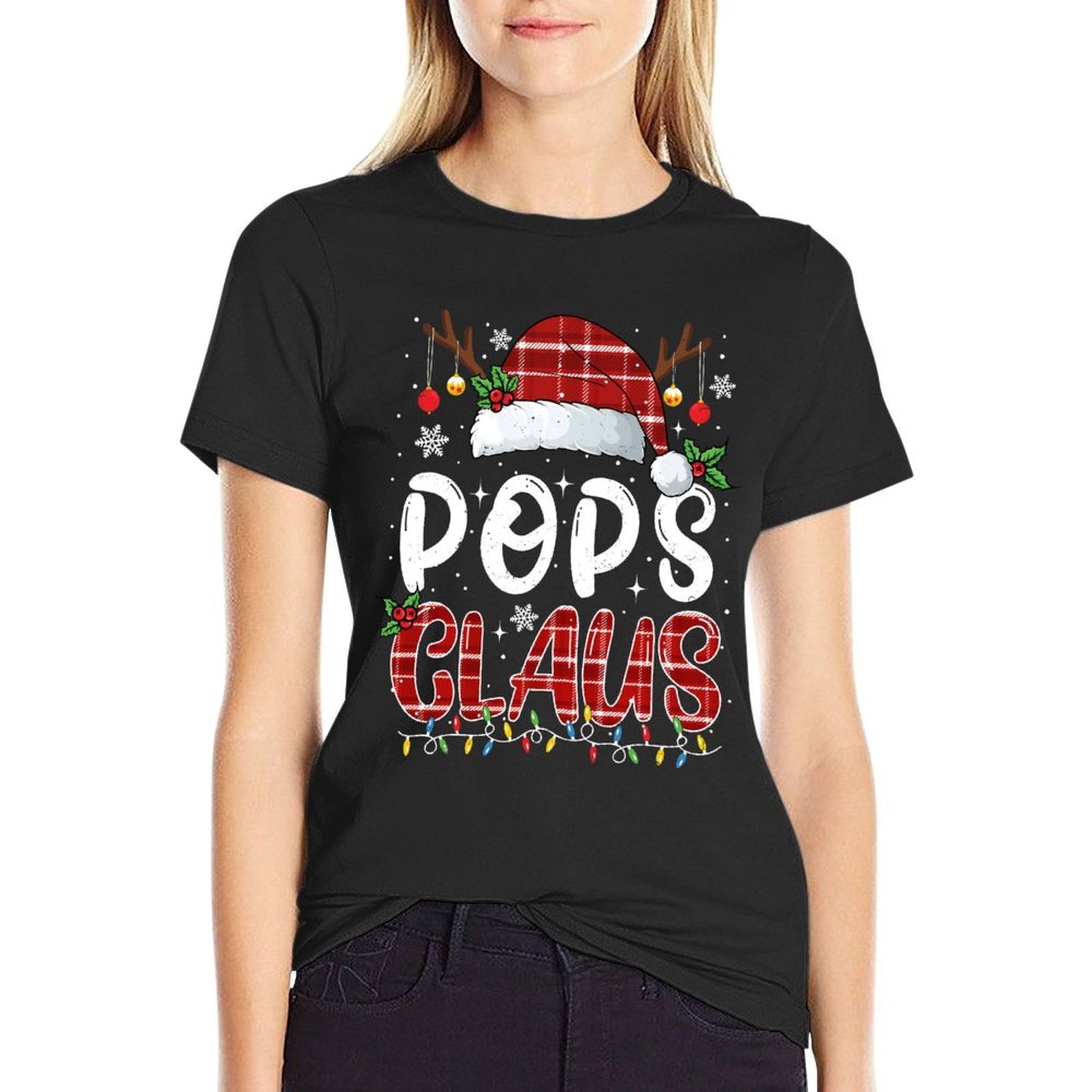 Pops Claus Christmas Lights Pajama Family Matching  Lightweight T-Shirt