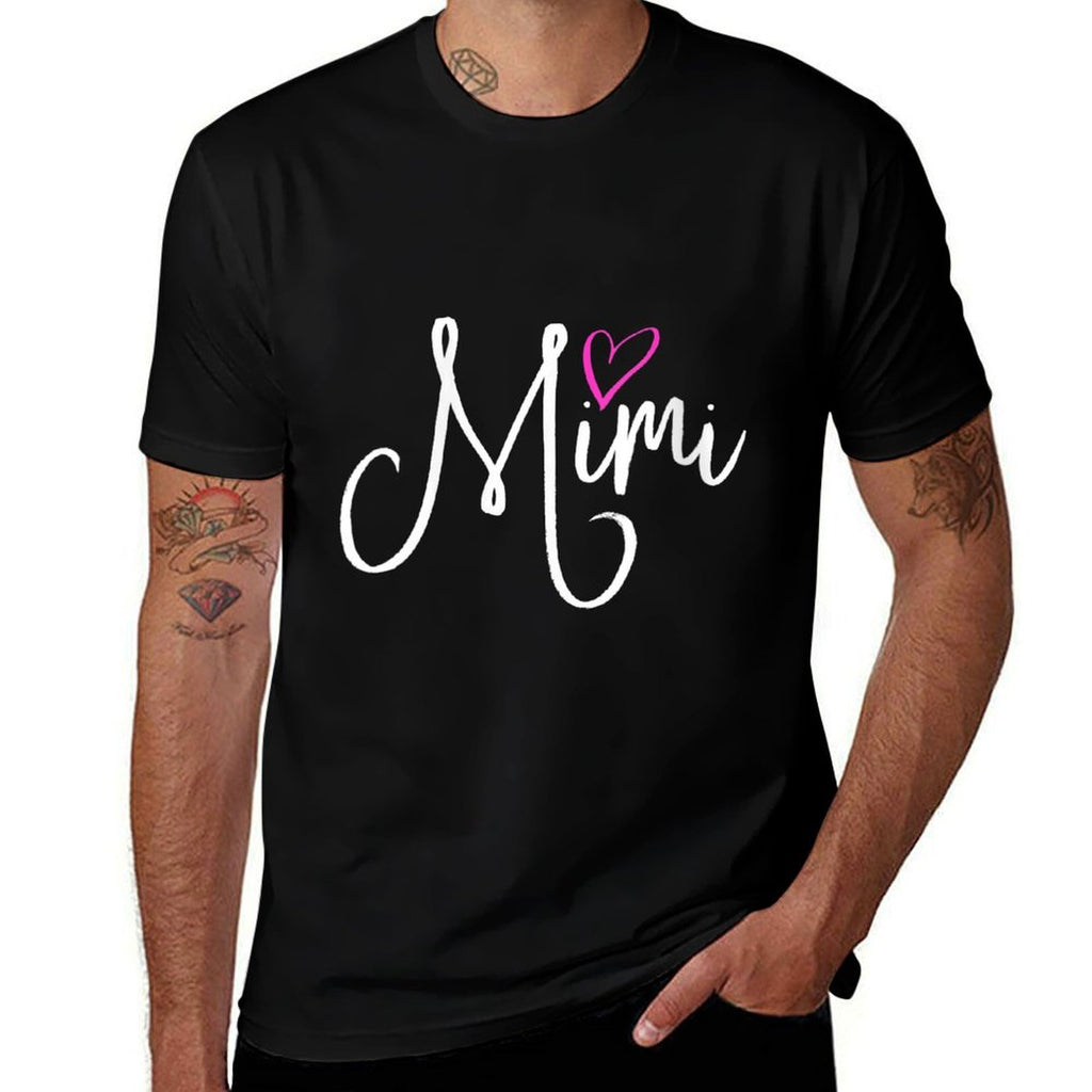 Womens Mimi with Pink Heart Fun Grandmother Gift  Cotton T-Shirt