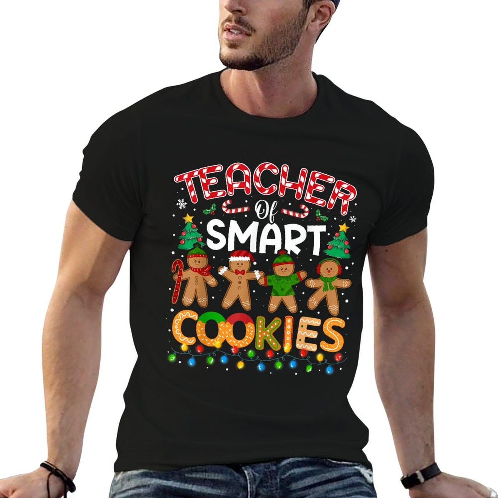 Christmas Teacher of Smart Cookies Funny Cute Gingerbread  Stretchy T-Shirt