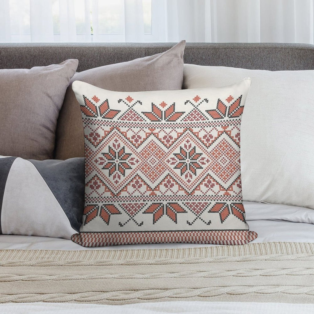 Palestinian Jordanian Tatreez Cross Stitch Realistic Traditional Embroidery Pattern Design #4 Soft Decorative Cover Throw Pillow
