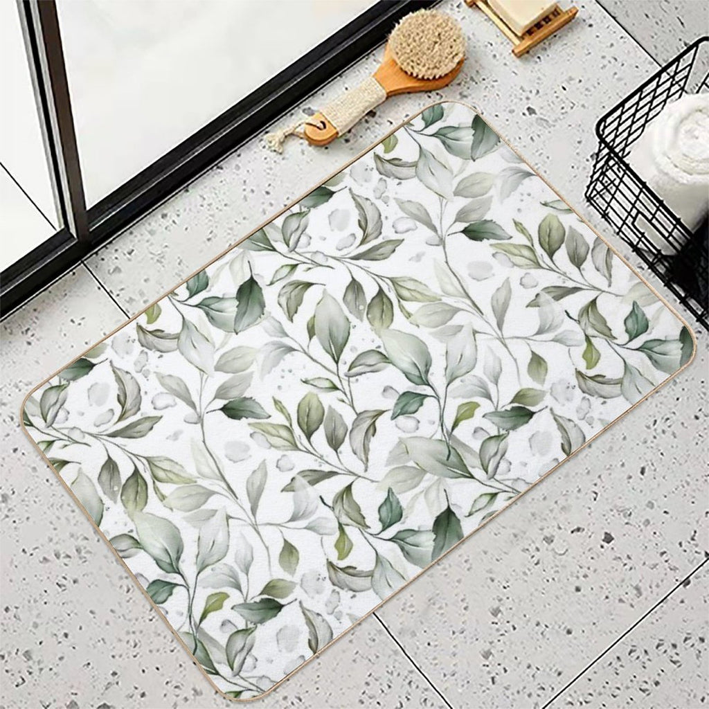 Elegant Watercolor Leaf Design on White Background  Non-Slip Bath Mat
