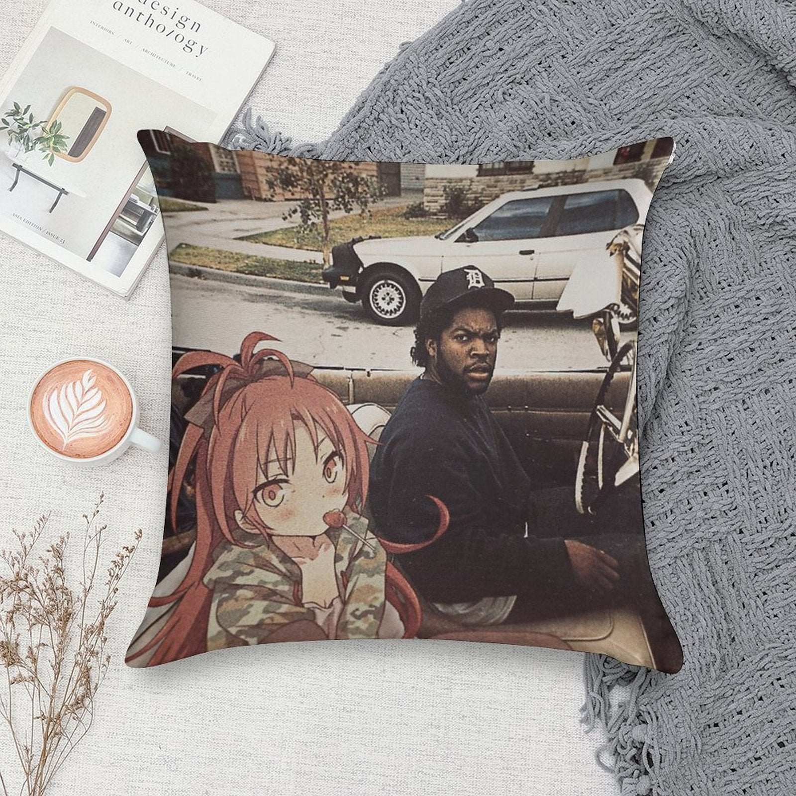 Waifuz N The Hood Feat Kyoko Sakura Soft Washable Throw Pillow