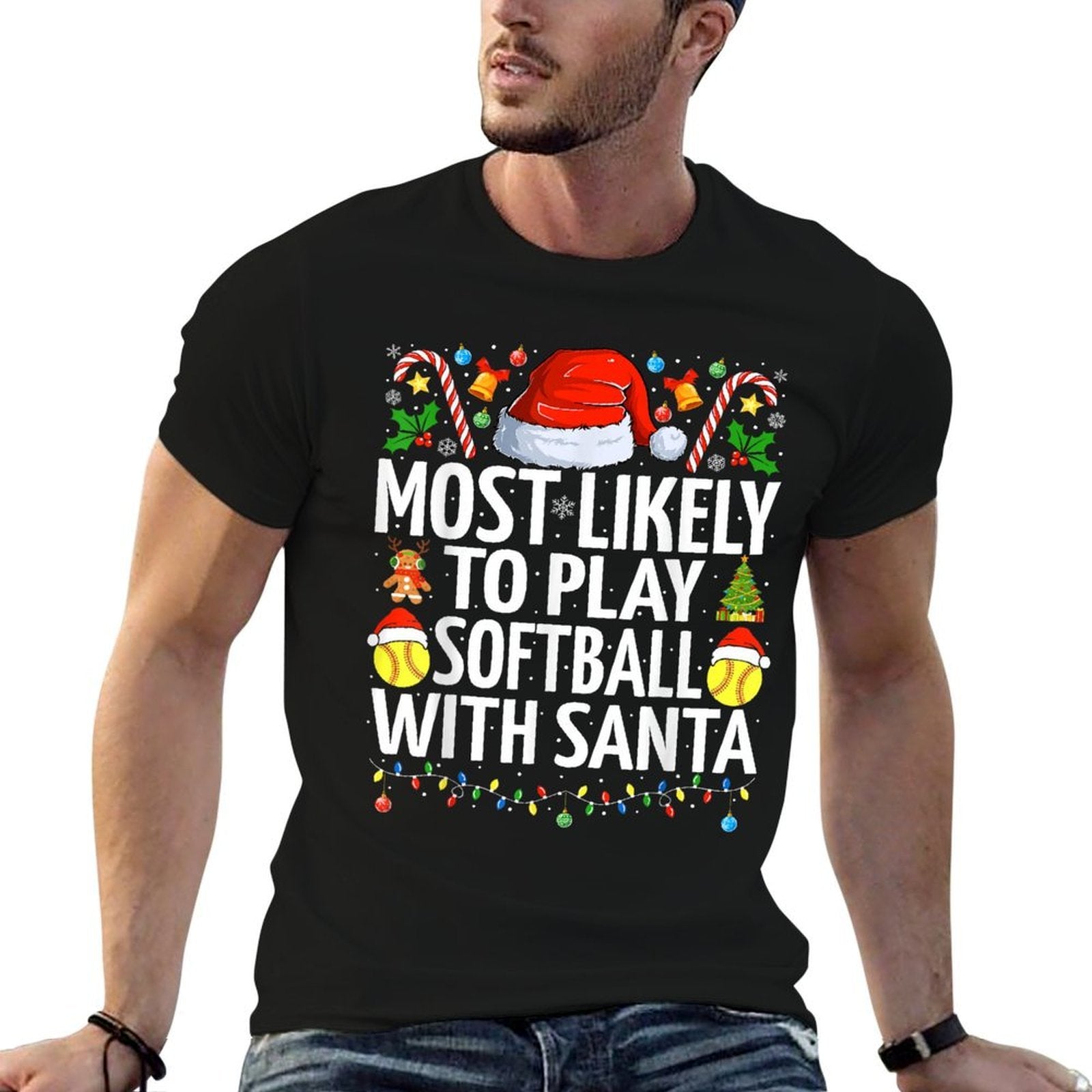 Most Likely To Play Softball With Santa Christmas Softball  Slim-fit Cut T-Shirt