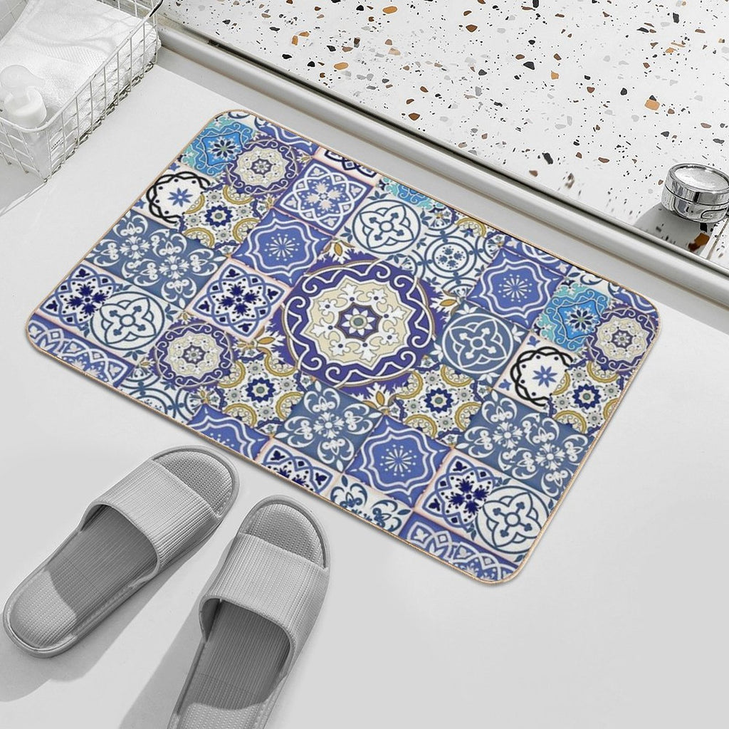 Blue Moroccan Tile Pattern  Rapid-Drying Bath Mat