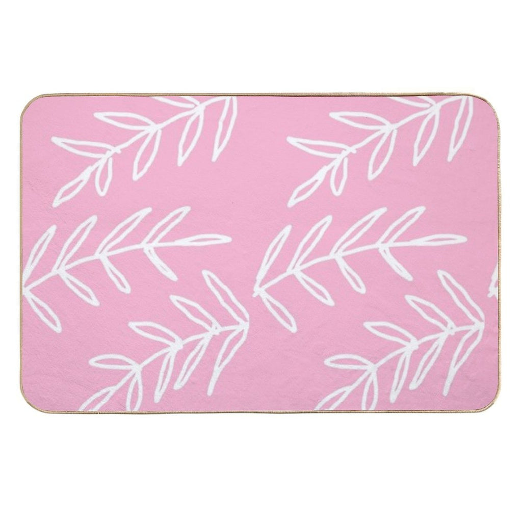 Cute Bohemian Leaves on Pink Background  Eco-Friendly Bath Mat