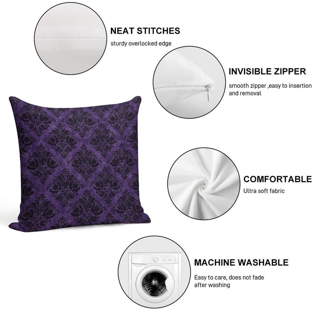 Gothic Damask Purple Soft Anti-Pilling Throw Pillow