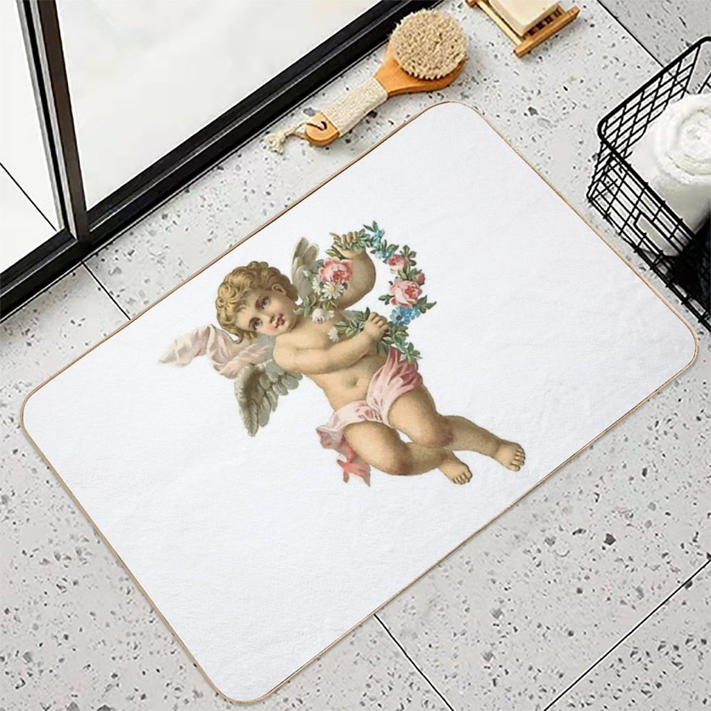 Vintage Cherub Angelic Angel With Flowers  Eco-Friendly Bath Mat