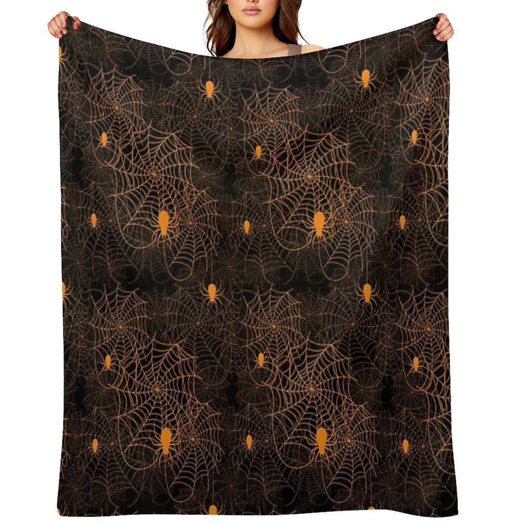 Halloween Spider Web Pattern Orange on Black Machine-washable Throw Blanket