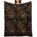 Halloween Spider Web Pattern Orange on Black Machine-washable Throw Blanket